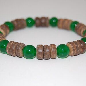 Coconut Beaded Bracelet,Tropical Bracelet,Coconut and Jade Beads